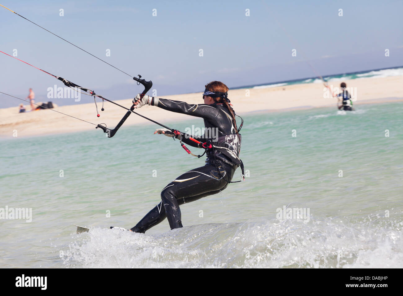 Kitesurfer, Risco del Paso, Fuerteventura, Kanarische Inseln, Spanien, Atlantik, Europa Stockfoto