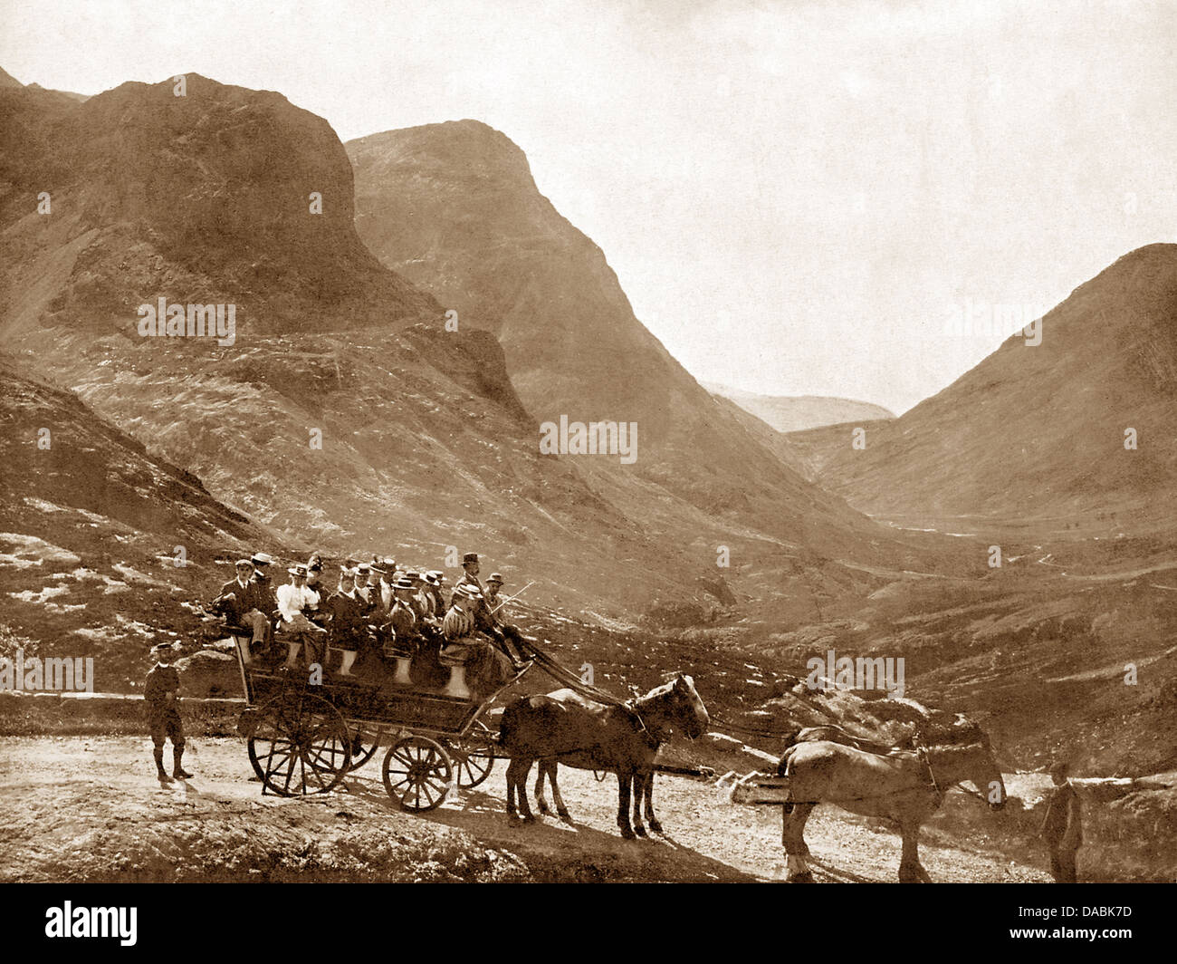 Glencoe Coach und Pferde viktorianischen Zeit Stockfoto