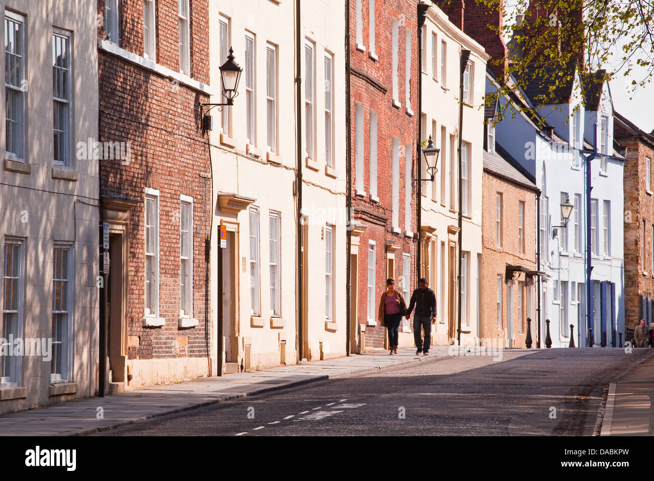 Fassaden von The Bailey in der alten Stadt Durham County Durham, England, Vereinigtes Königreich, Europa Stockfoto