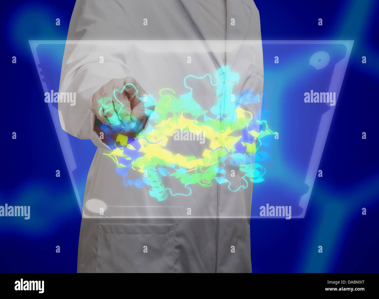 Chemie-Forscher arbeiten an chemischen Molekülmodell auf transparente Darstellung Stockfoto