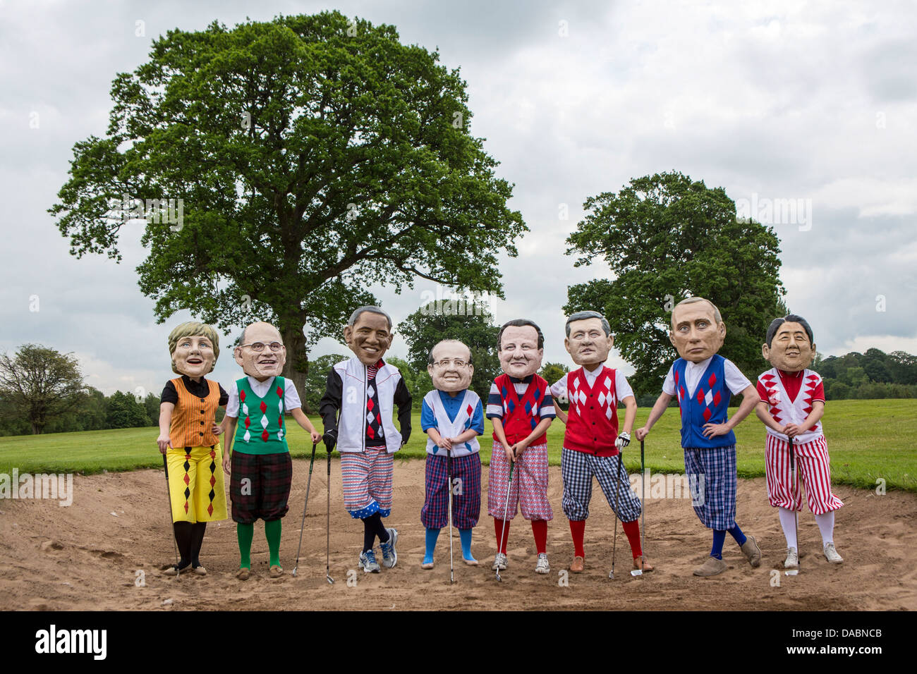 Staats-und Regierungschefs der G8-Gipfel auf Golfplatz Enniskillen, Nordirland. Teil der IF-Kampagne. Stockfoto