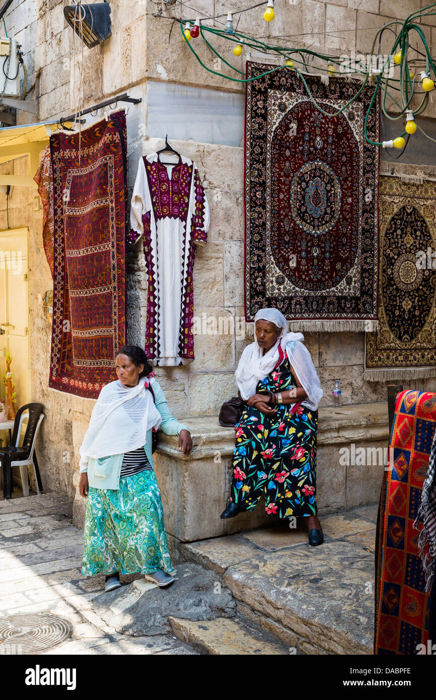 Äthiopische Frauen in der alten Stadt, Jerusalem, Israel, Nahost Stockfoto