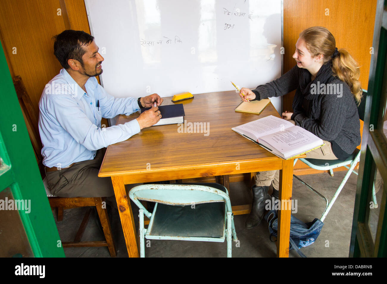 Student an der Sprachschule Landour, Landour, Mussoorie, Indien Stockfoto