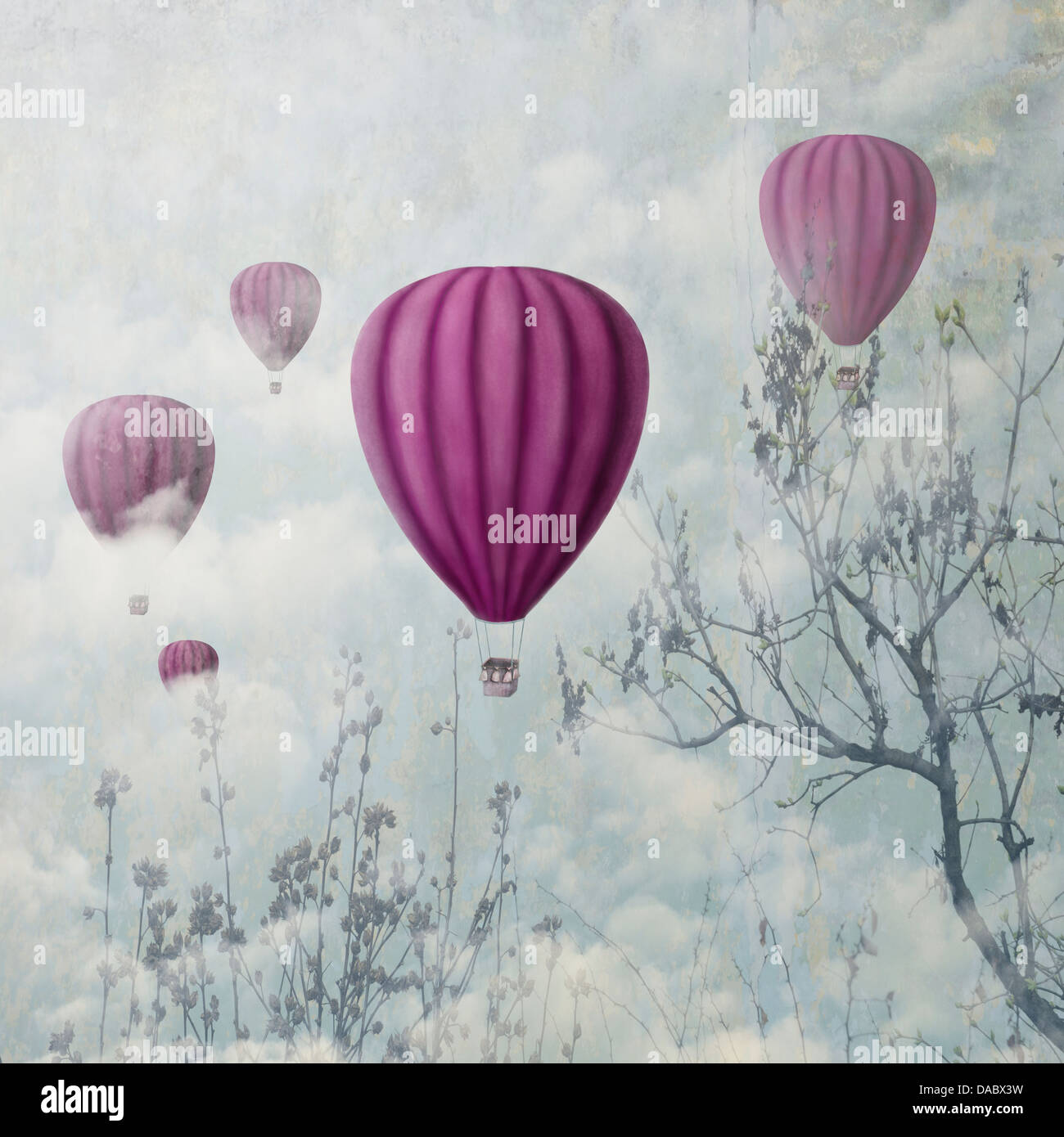 Heißluftballons in den Wolken Stockfoto