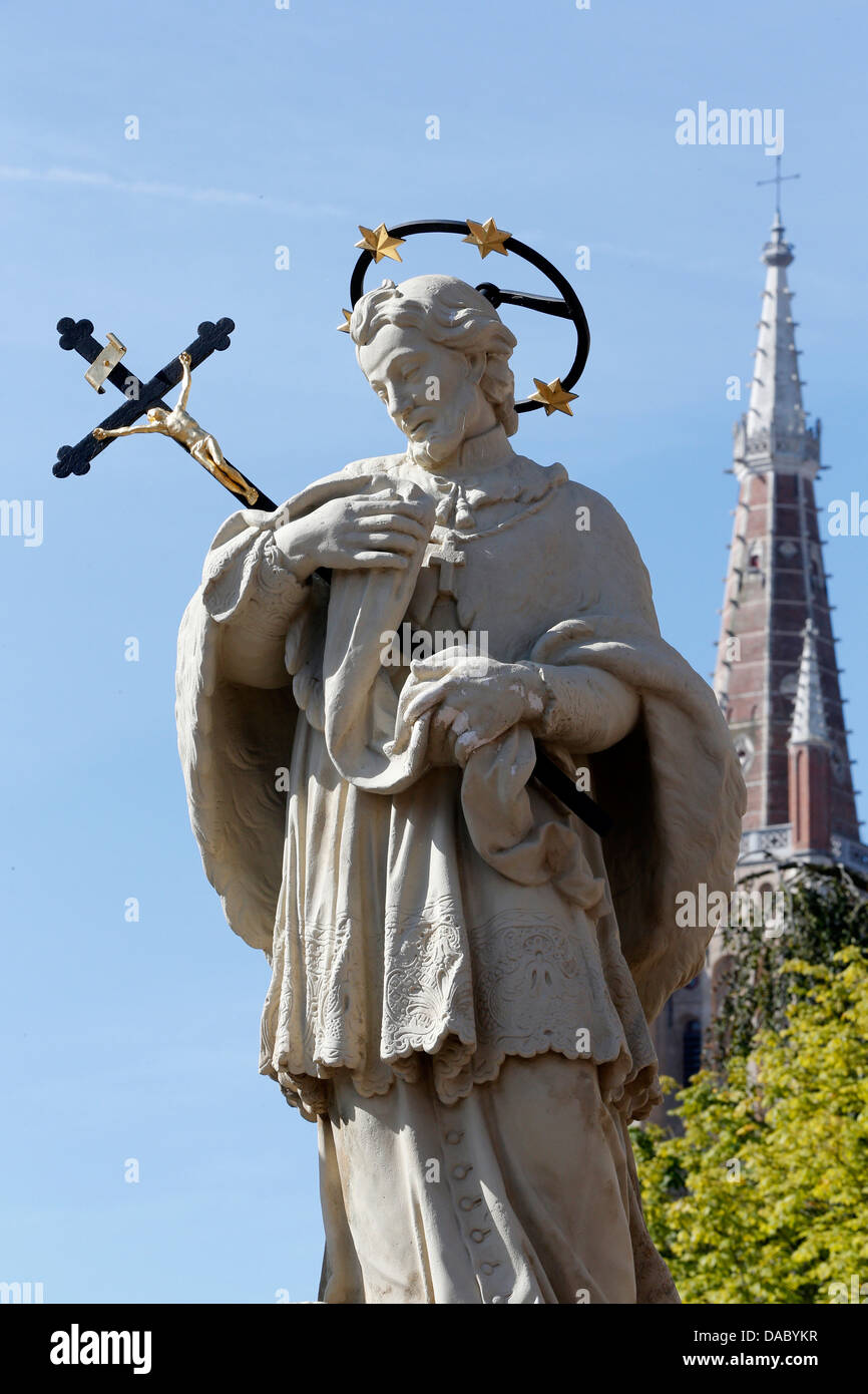 Statue von St. Joannes Nepomucenus Wollestraat Brücke, Brügge, West-Flandern, Belgien, Europa Stockfoto