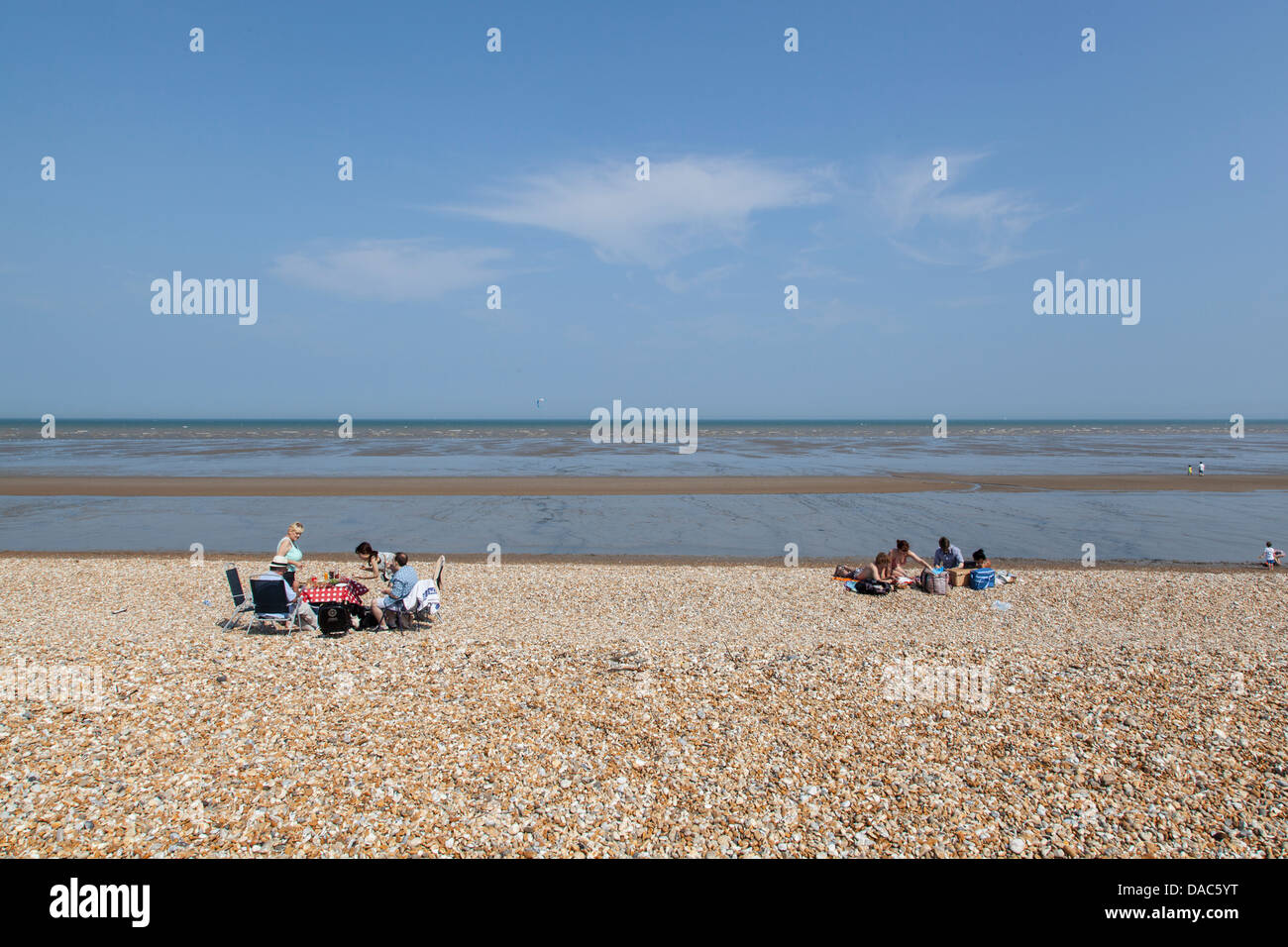 Leyton Strand, Meer, englischen Küste, Familien-Picknick am Strand Stockfoto