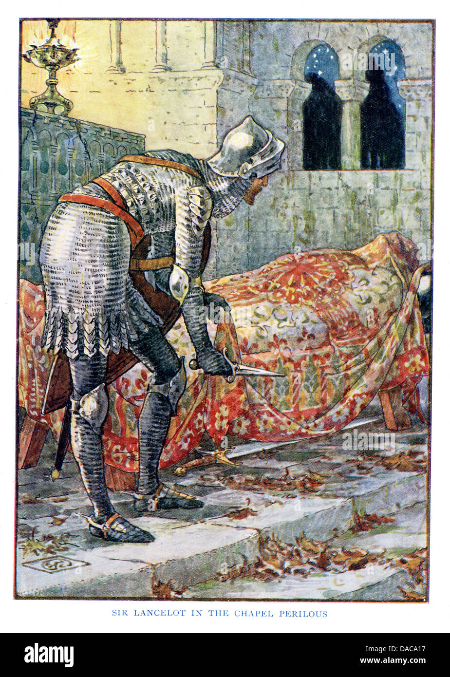 Sir Lancelot in der Kapelle gefährlich, König Arthurs Ritter, Walter Crane Stockfoto