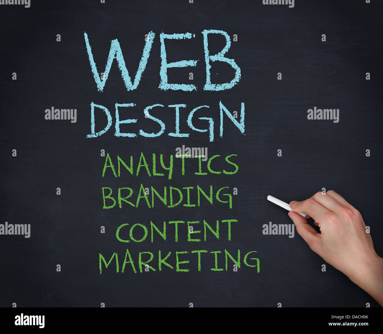 Hand hält eine Kreide und Web Design Begriffe schreiben Stockfoto