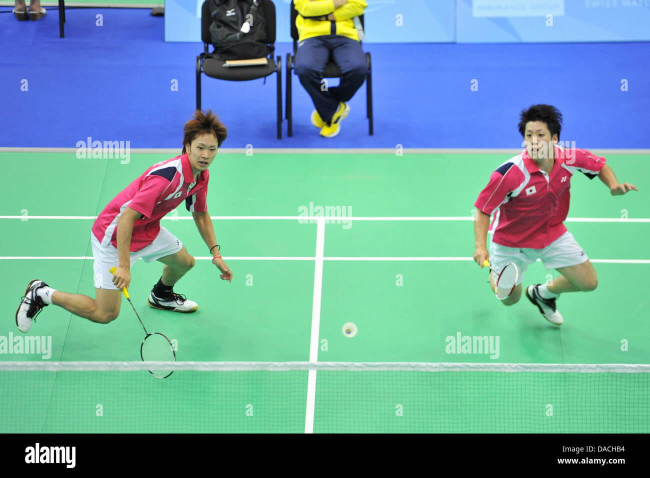 Kazan, Russland. 10. Juli 2013. (L, R) Yoshinori Takeuchi, Shohei Hoshino (JPN), 10. Juli 2013 - Badminton: 27. Sommer Universiade 2013 Kazan Herren Doppel Viertelfinale Spiel 1 bei Tennis Academy, Kazan, Russland. Bildnachweis: AFLO/Alamy Live-Nachrichten Stockfoto