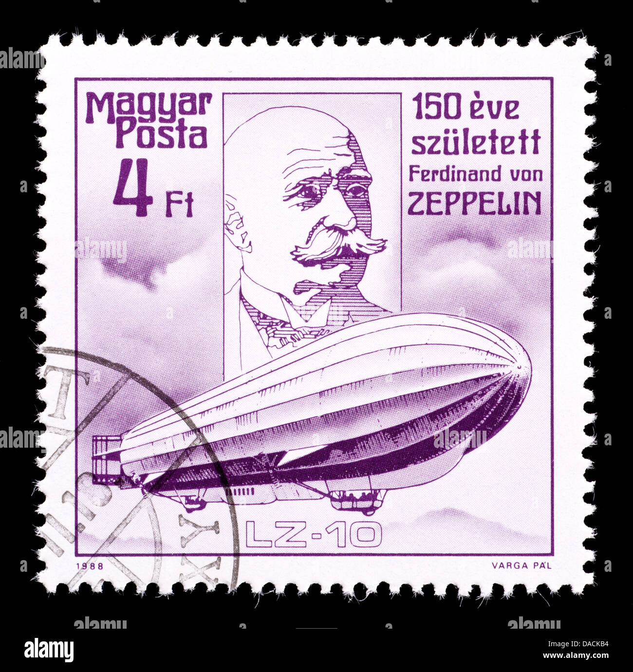 Briefmarke aus Ungarn mit Ferdinand Graf von Zeppelin Stockfoto