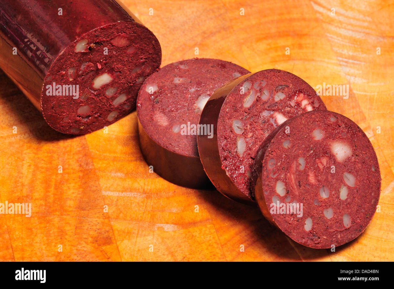 Blutwurst - Wurst gemacht aus Schweineblut Stockfoto