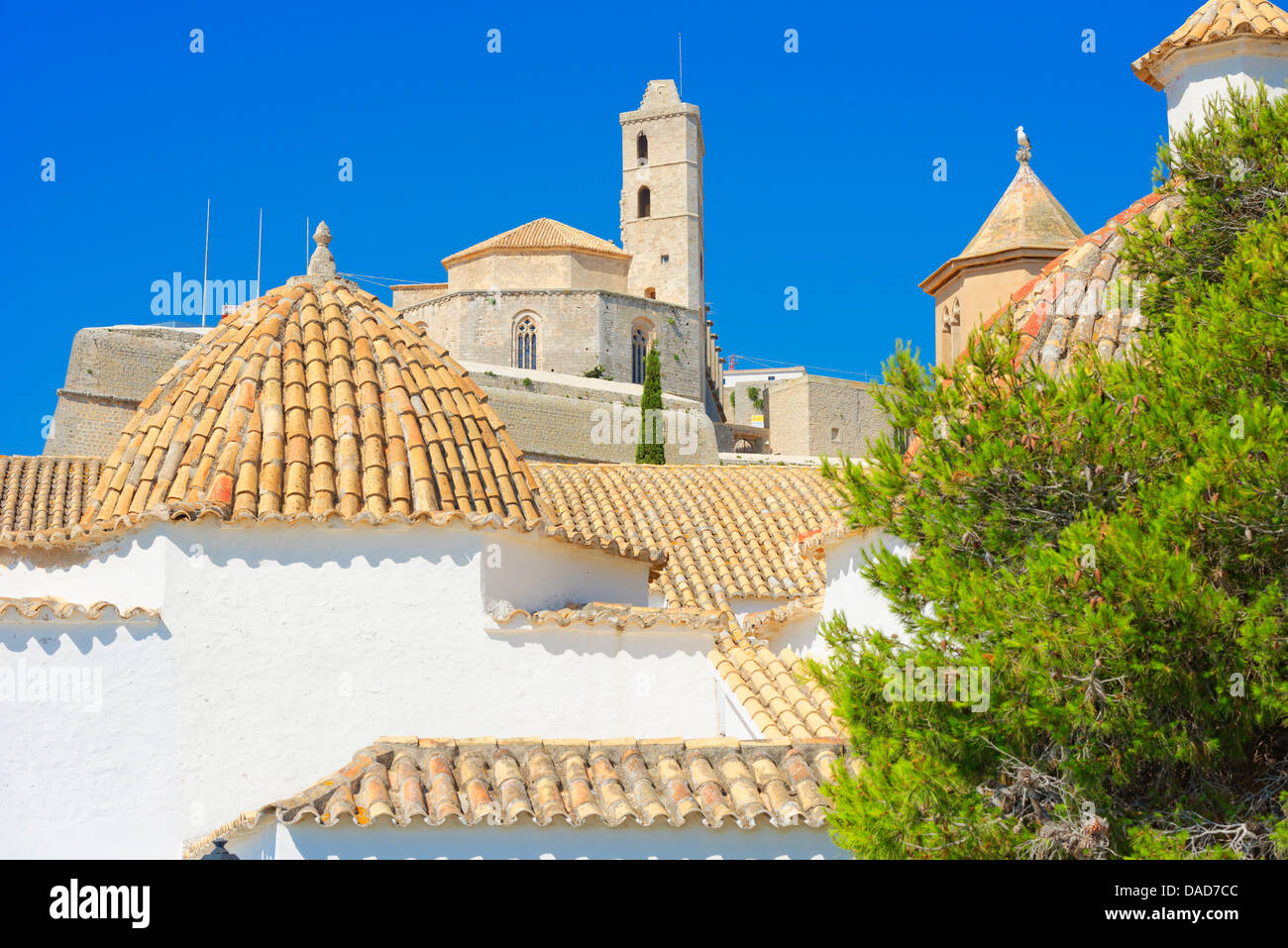 Kathedrale von Ibiza und Santo Domingo Kloster, Altstadt (Dalt Vila), UNESCO World Heritage Site, Ibiza, Balearen, Spanien Stockfoto