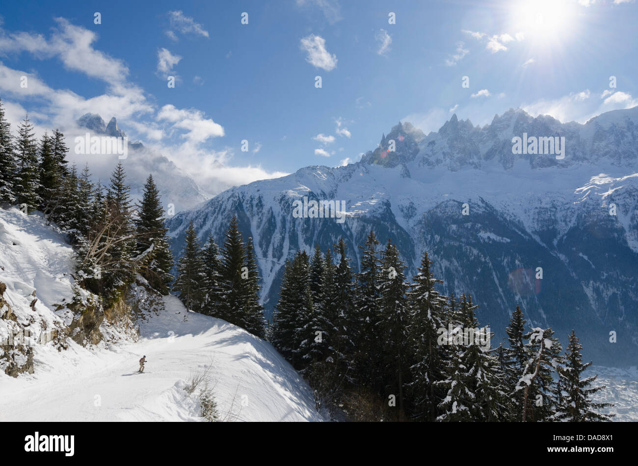 Brevant Skigebiet, Aiguilles de Chamonix, Chamonix, Haute-Savoie, Französische Alpen, Frankreich Stockfoto