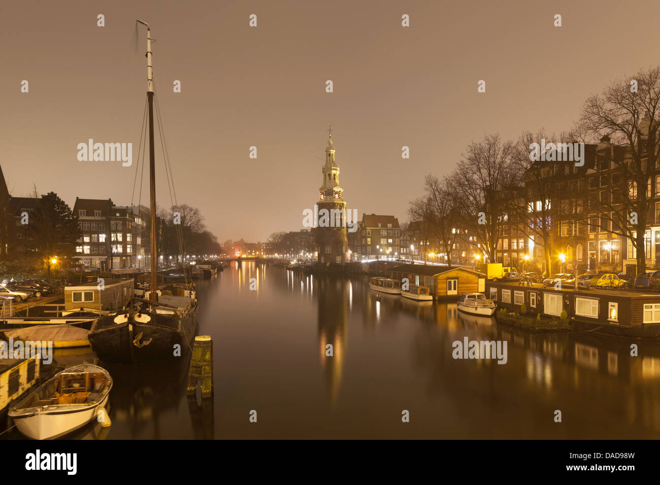Montelbaansturm auf Oudeschans, Amsterdam, Niederlande Stockfoto