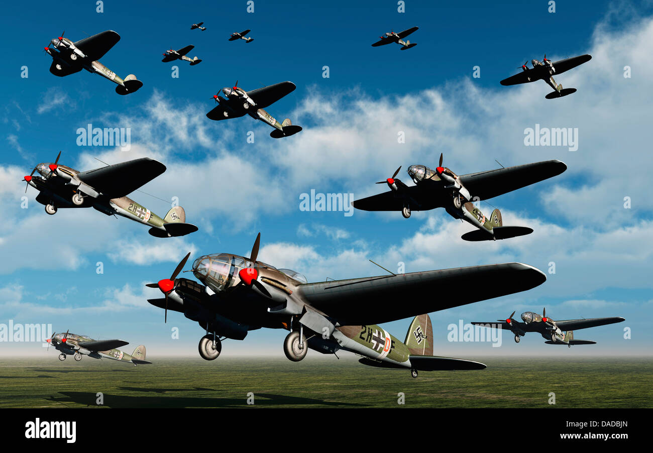 Heinkel deutsche Bomber vom französischen Flugplätze. Stockfoto