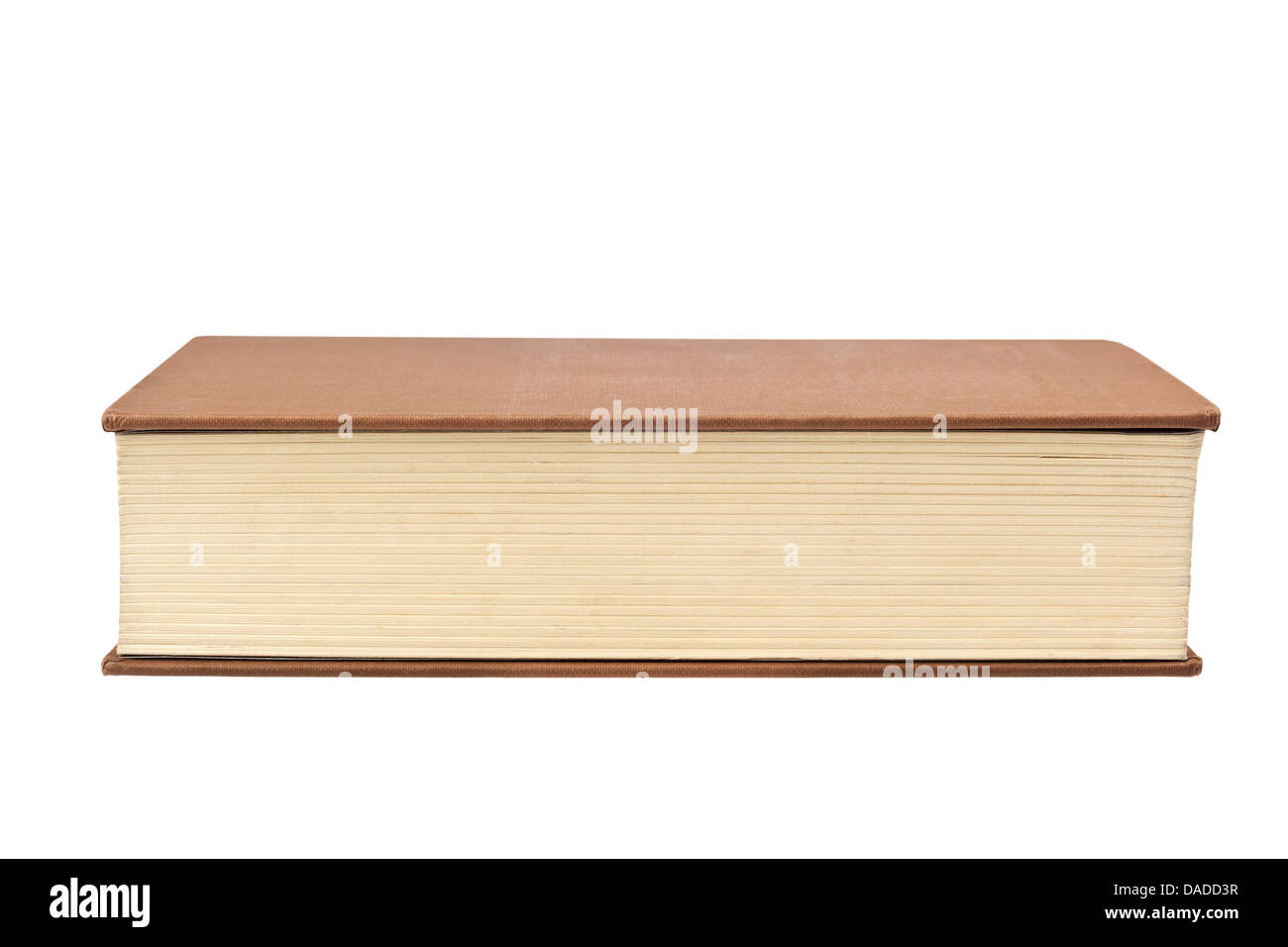 Nahaufnahme der vorderen Kante eines Buches isoliert auf weißem Hintergrund Stockfoto