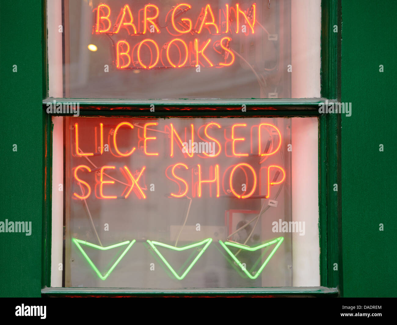 Sex Shop anmelden, London, UK. Stockfoto