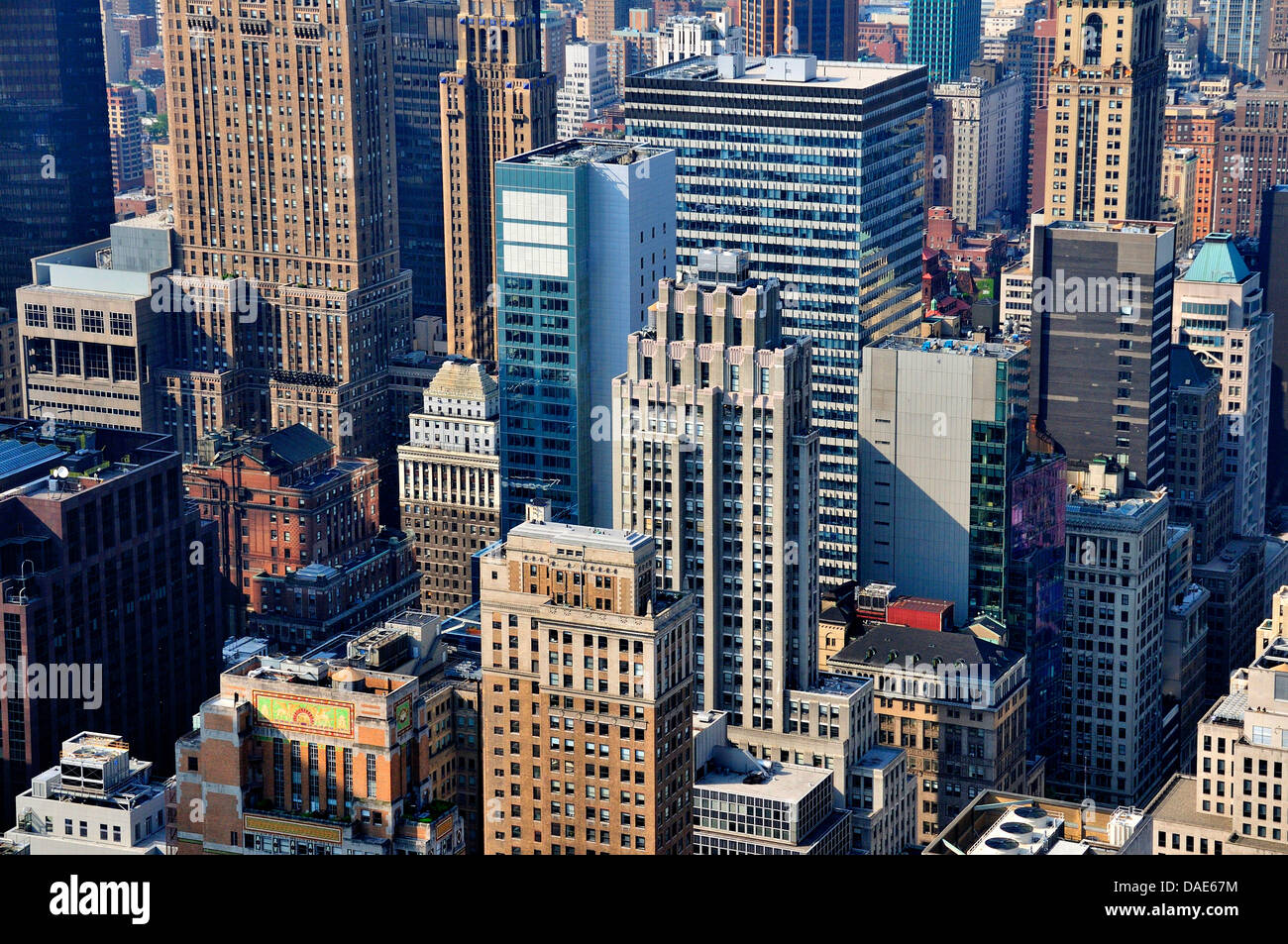 Panoramablick von der Aussichtsplattform "Top of the Rock" des Rockefeller Center in Downtown Manhattan, USA, New York City, Manhattan Stockfoto
