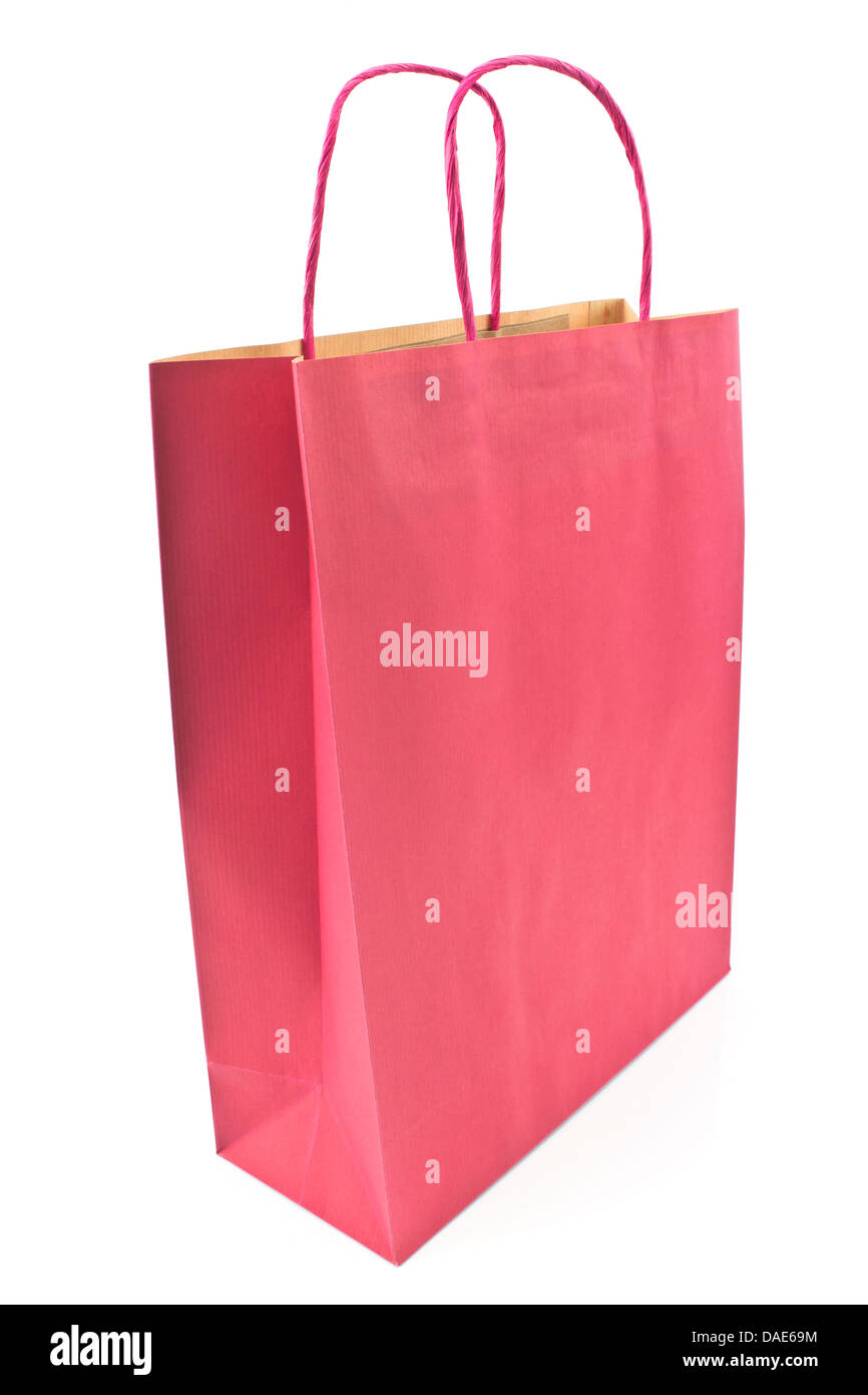 Rotes Papier Einkaufstasche isoliert auf weiss Stockfoto