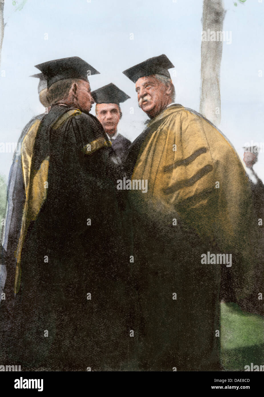 Der ehemalige US-Präsident Grover Cleveland in seiner Doktorarbeit Roben an der Princeton University, 1900. Hand - farbige Raster eines Fotos Stockfoto