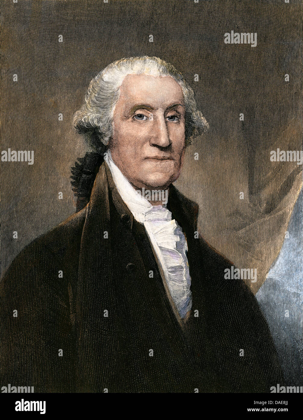 Porträt von George Washington, während US-Präsident, 1795. Hand - farbige Holzschnitt Stockfoto