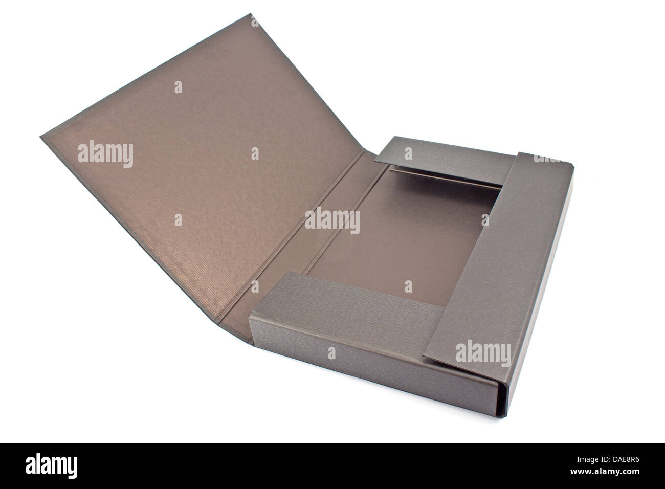 Offenen Karton Portfolio-Ordner isoliert auf einem weißen Stockfoto