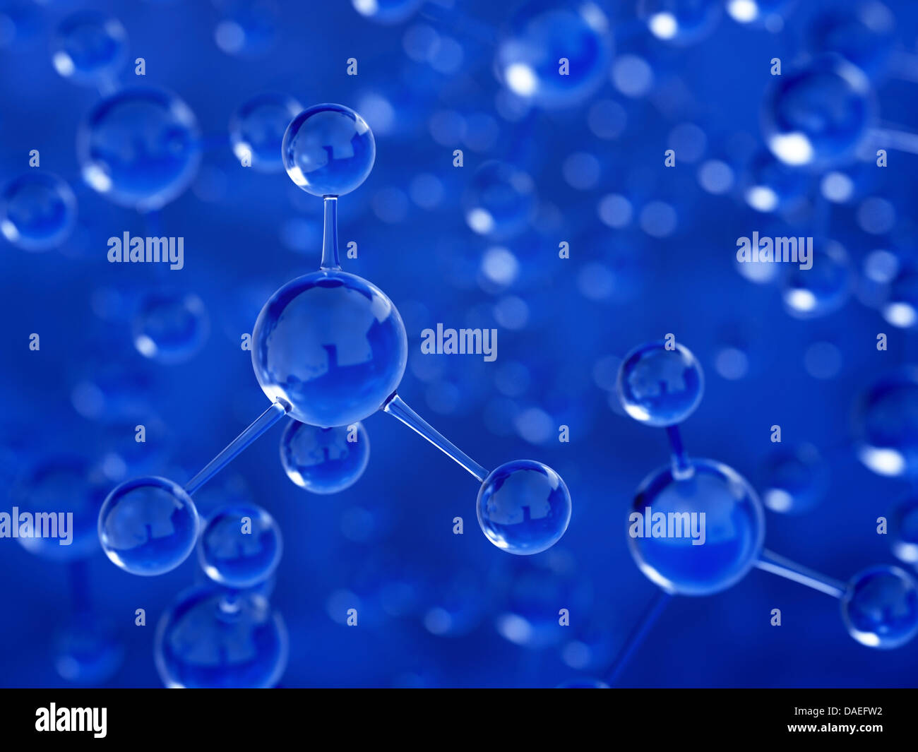 3D Render blau Molekül Herkunft mit Weichzeichner Stockfoto