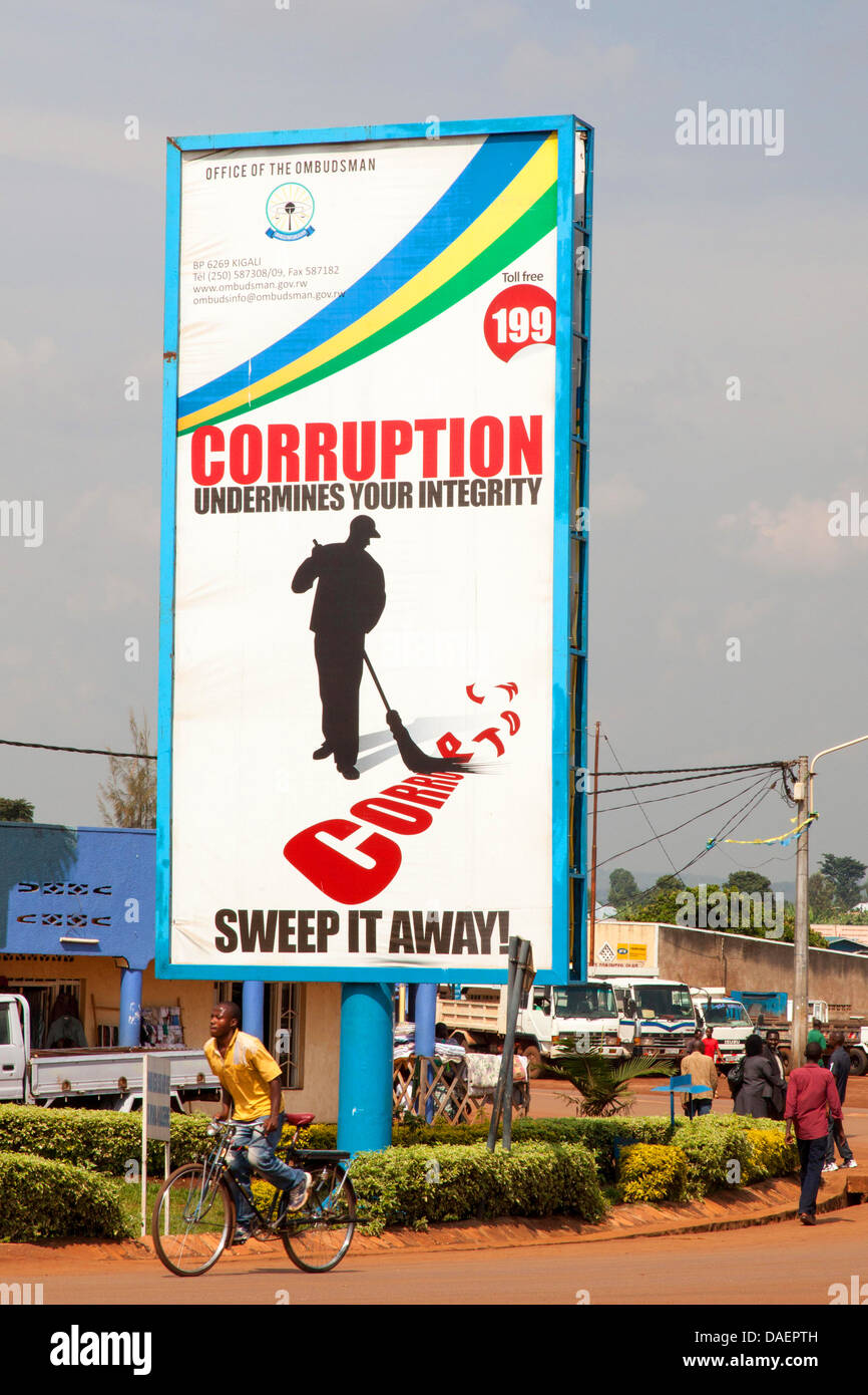 Melden Sie sich gegen die Korruption auf den Straßenrand, Ruanda, Kigali Stockfoto