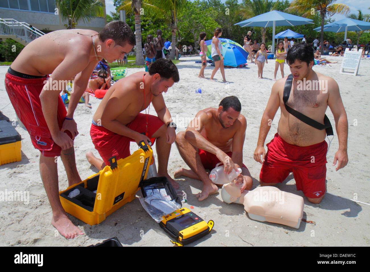 Miami Florida, Homestead, Homestead Bayfront Park, Biscayne Bay, Rettungsschwimmer, Rettungsschwimmer, Rettungsdienst, Männer männliche Erwachsene, HLW-Dummy, Schaufensterpuppe, FL1305 Stockfoto