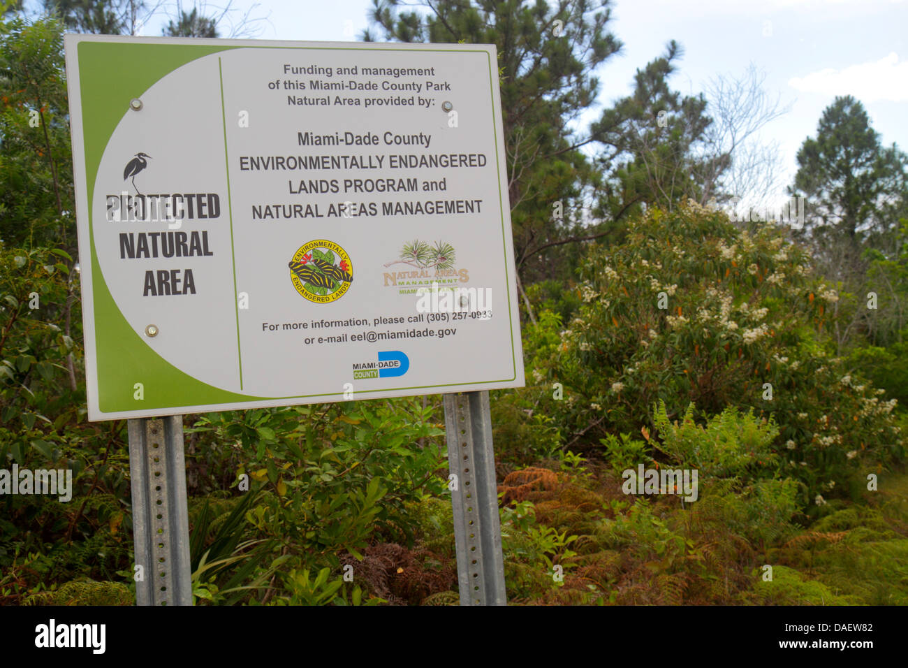 Miami Florida, Homestead, Redland, Navy Wells Pineland Preserve, Schild, geschütztes Naturgebiet, Verbündeter gefährdeter Landbesitz, Landmanagement, FL130518172 Stockfoto