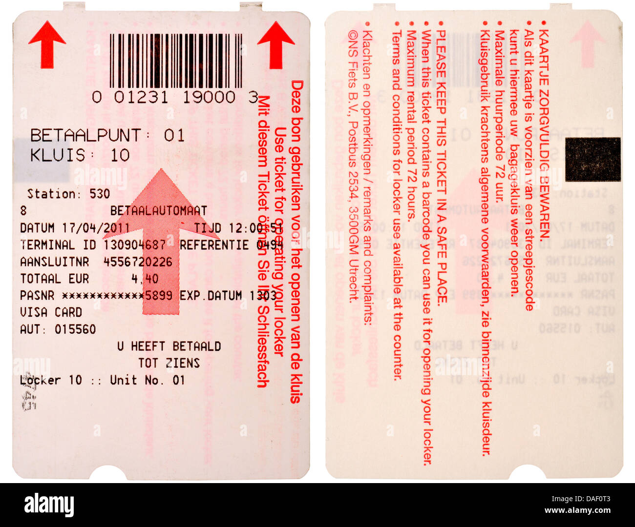 Niederländische automatische Gepäck-Schließfach-Ticket - aus Rotterdam Bahnsteig links Stockfoto