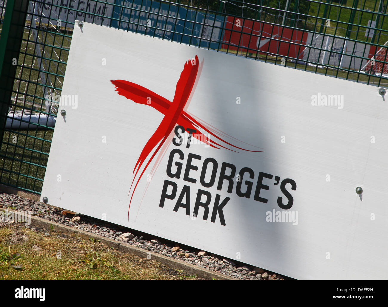 Logo der St.-Georgs-Park, der englische Fußball FA national Football centre in Burton-Upon-Trent, Staffordshire Stockfoto