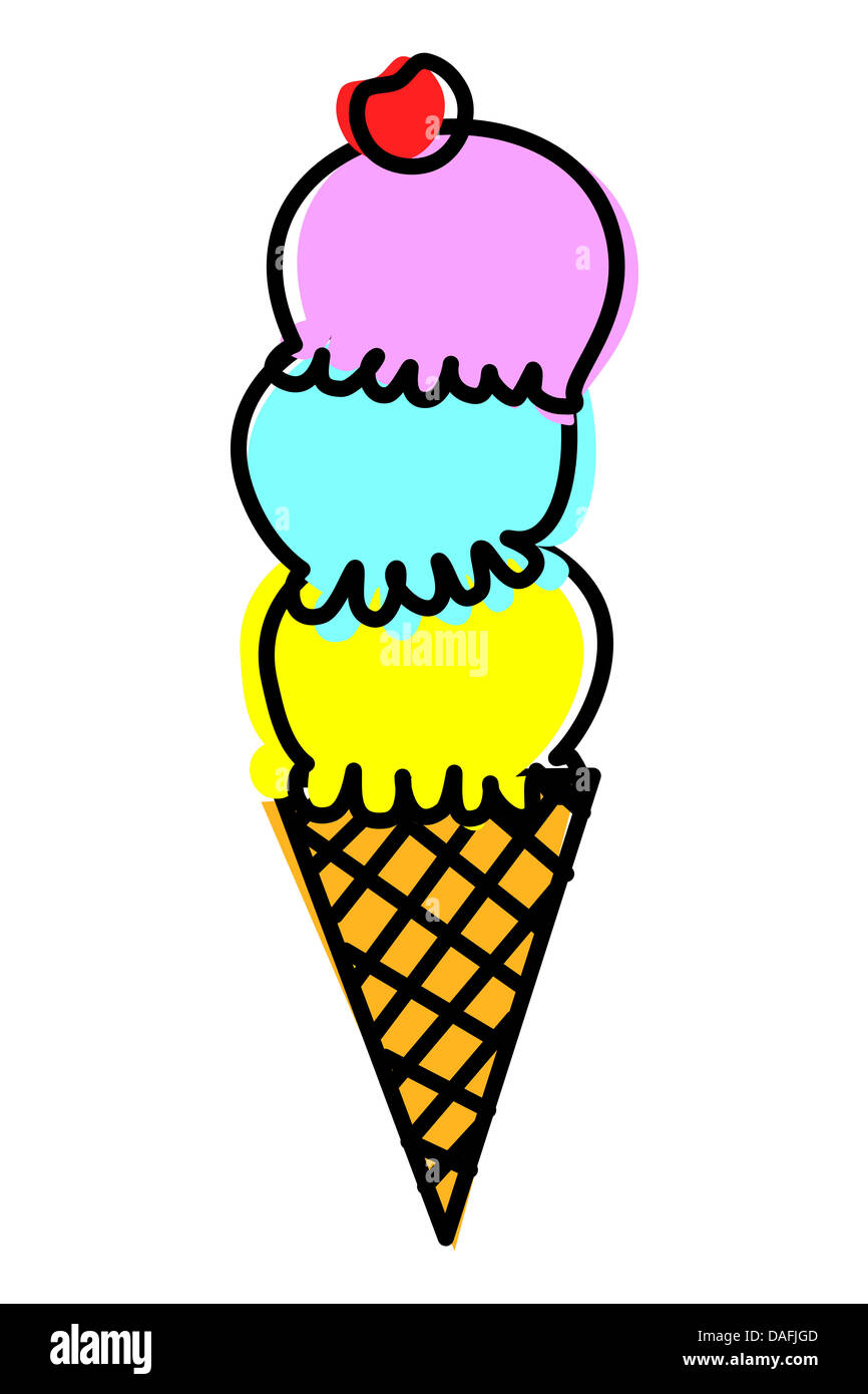 Leckeres Eis Comic Popart Zeichnung isoliert auf weißem Hintergrund