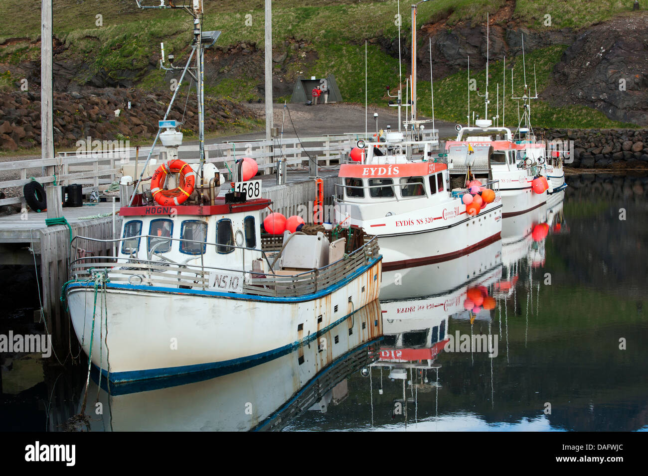 Borgarfjörður Hafen - in der Nähe von Bakkagerdi, Ost-Island Stockfoto