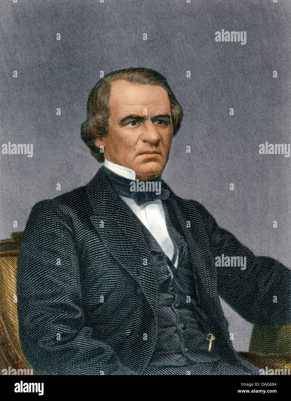 Porträt des US-Präsidenten Andrew Johnson. Digital farbige Gravur Stockfoto