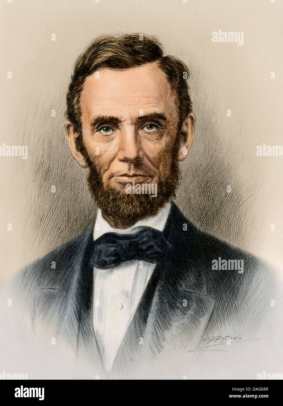 Porträt von Präsident Abraham Lincoln. Digital farbige Holzschnitt Stockfoto
