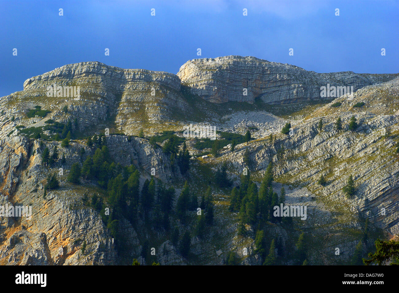 Felsformationen im Natur Park Fanes-Sennes-Prags, Italien, Sued Tirol, Dolomiten, Naturpark Fanes-Sennes-Prags Stockfoto