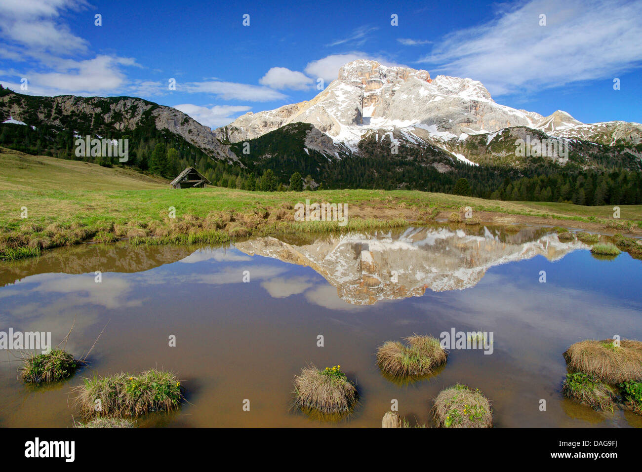 Blick vom Zwischensprint auf Hohe Gaisl-Gruppe, Dolomiten, Südtirol, Italien Stockfoto