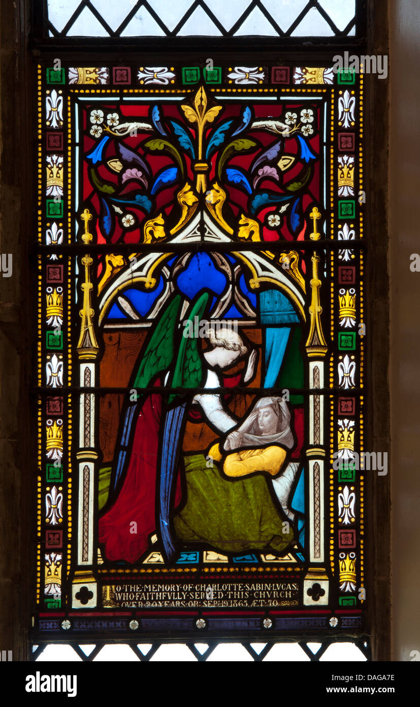 Memorial Fenster detail, Paulskirche, Warwick, Warwickshire, Großbritannien Stockfoto