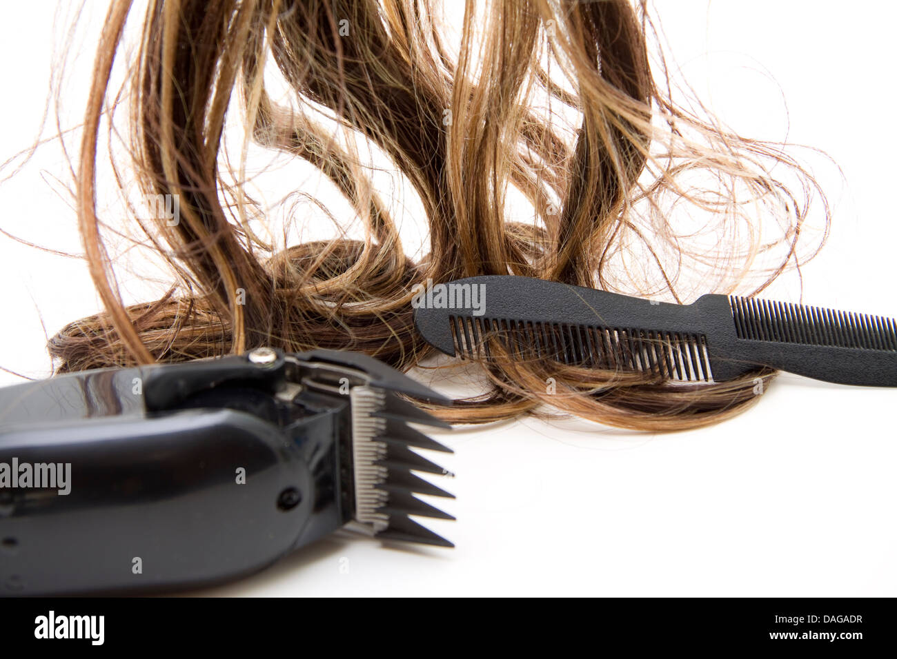Haar-Mut-Maschine mit Haarteil Stockfoto