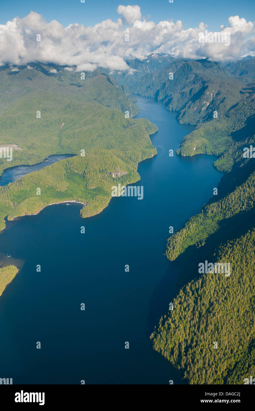 Küstenlandschaft in Great Bear Rainforest, British Columbia, Kanada. Stockfoto
