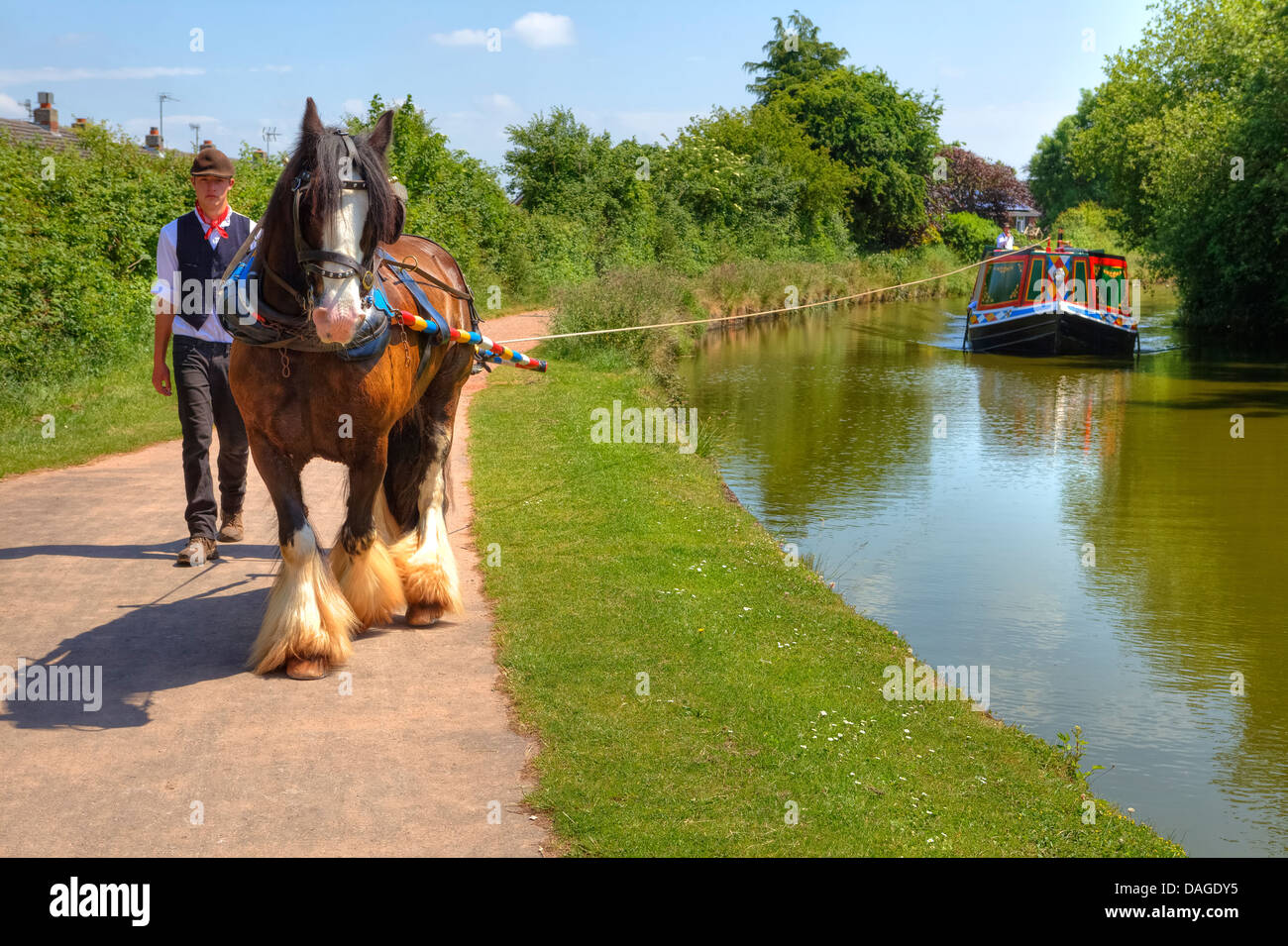 Pferdekutsche Lastkahn auf der Great Western Canal, Tiverton, Devon, England, Vereinigtes Königreich Stockfoto