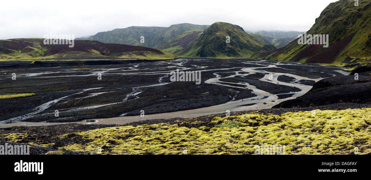 Zusammengesetzte Panoramabild der Pakgil Landschaft, Südisland Stockfoto