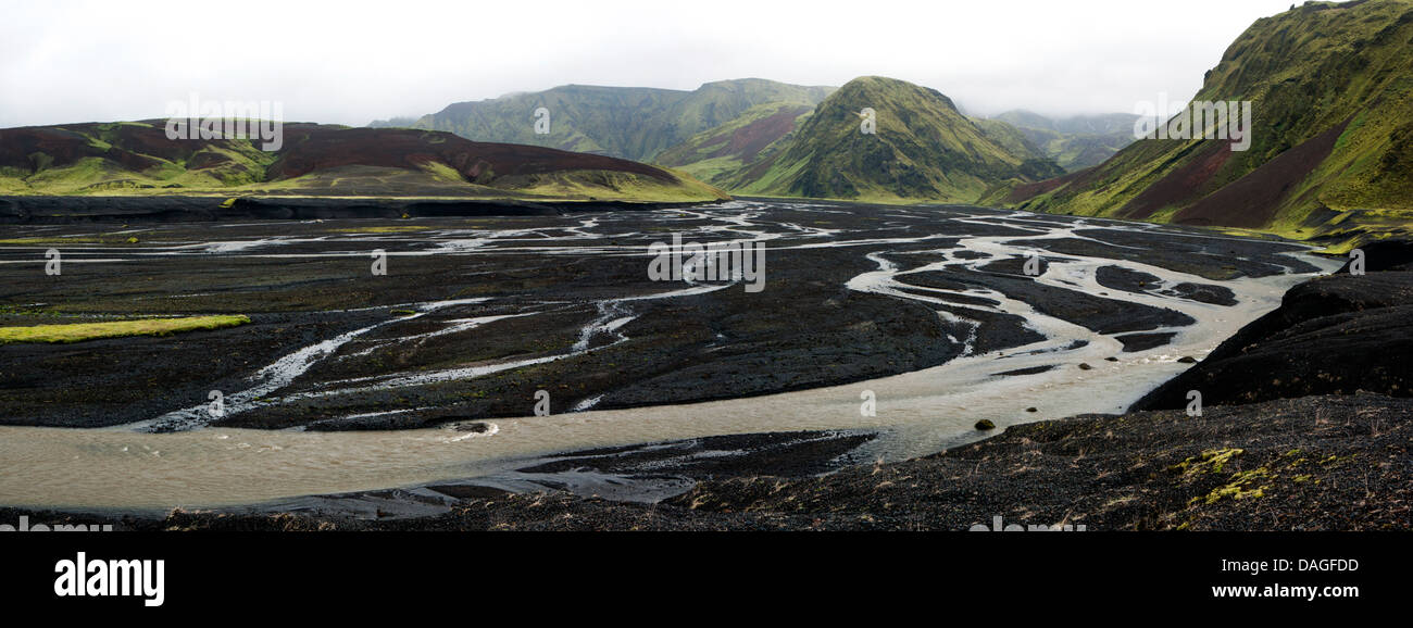 Zusammengesetzte Panoramabild der Pakgil Landschaft, Südisland Stockfoto