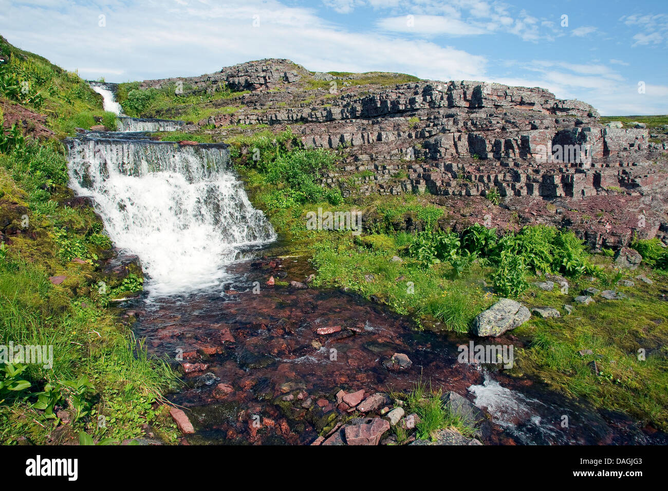 fließendes Wasser, Norwegen Varanger-Halbinsel, Lappland Stockfoto