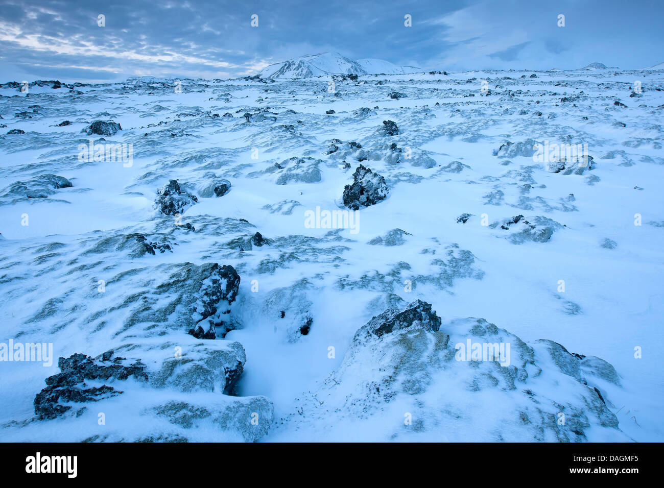 verschneite Einöde, Island, Hveragerdi, Stockfoto