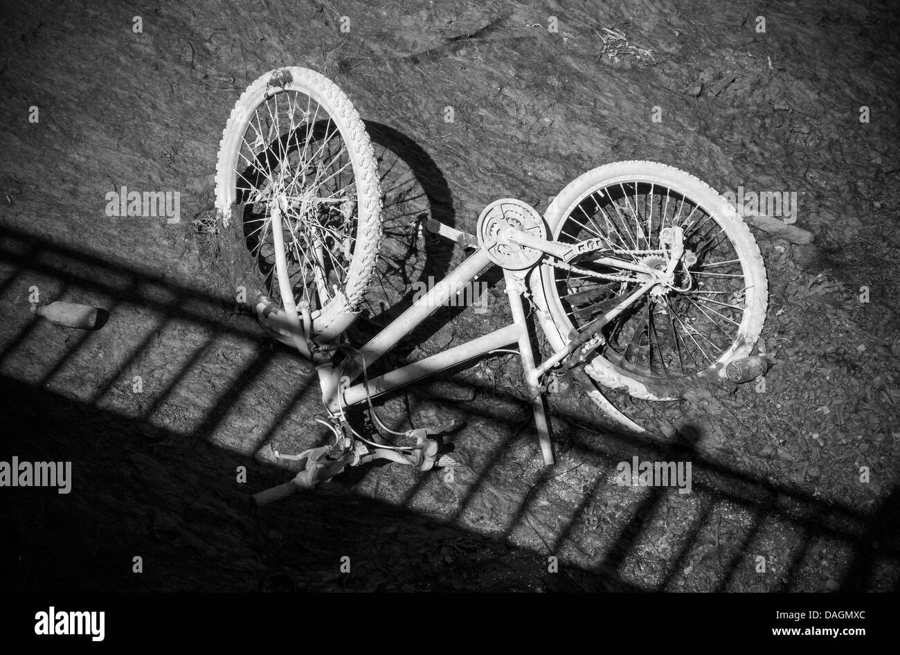 Verlassene Cycle Fahrrad in das Monochrom Schlamm Stockfoto