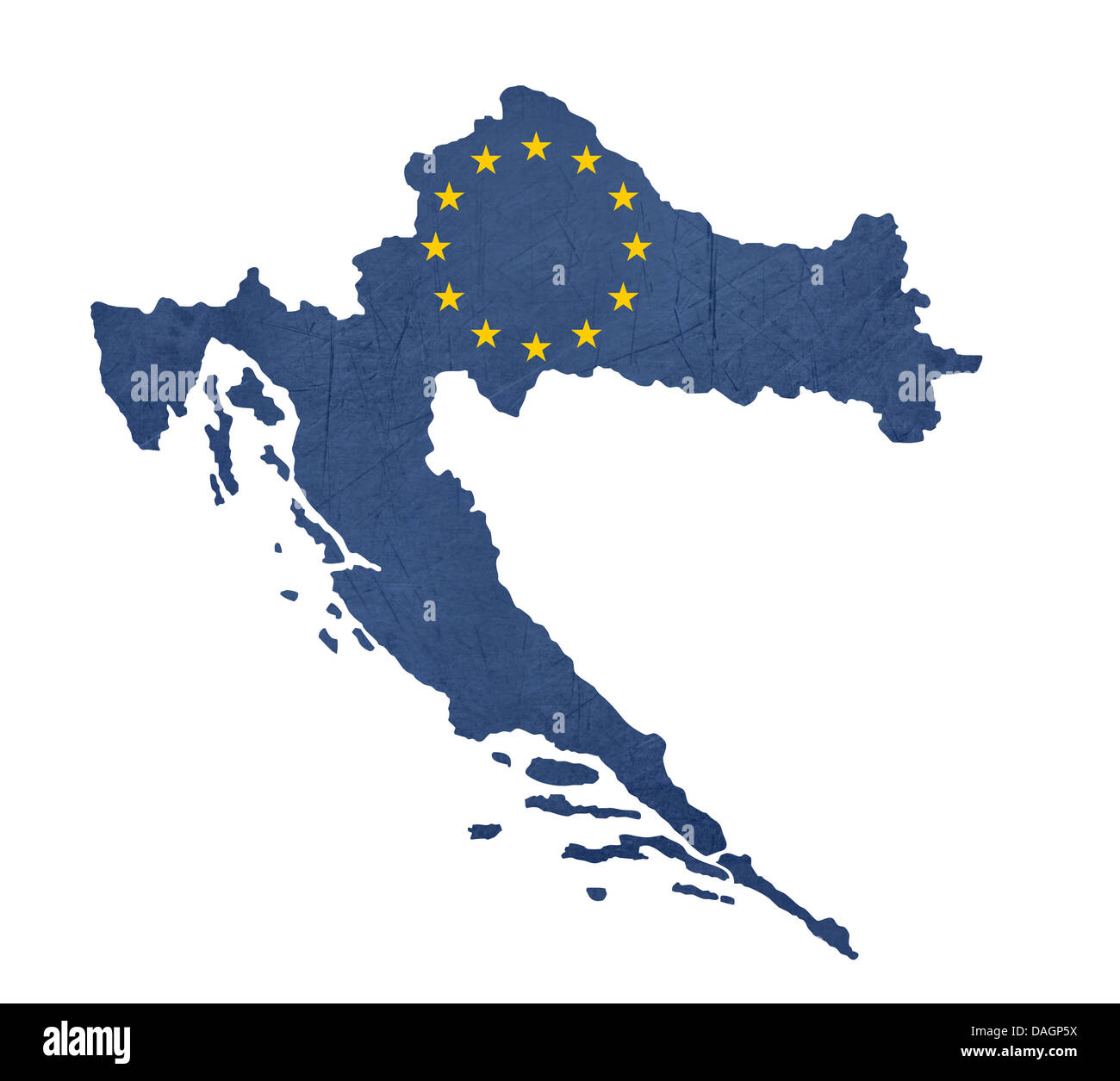 Europaflagge Karte von Kroatien isoliert auf weißem Hintergrund. Stockfoto