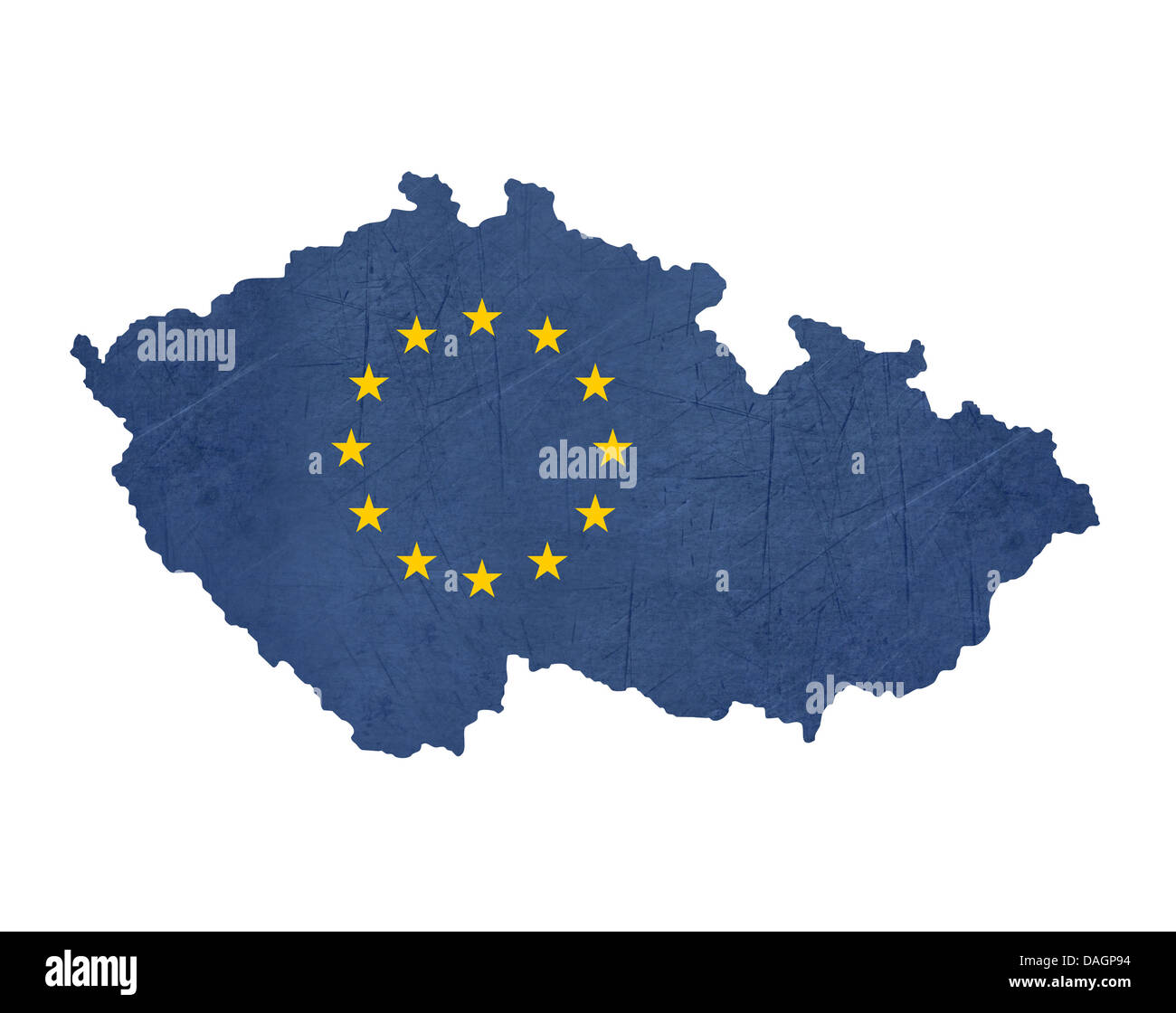 Europaflagge Karte der Tschechischen Republik isoliert auf weißem Hintergrund. Stockfoto