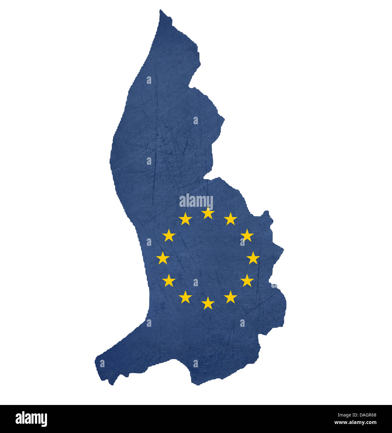 Europaflagge Karte von Liechtenstein isoliert auf weißem Hintergrund. Stockfoto